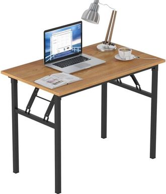 Soges Escritorio, Mesa Plegable, Material de Madera, Mesa de Computadora, Escritorio de Oficina, Mesa de Comedor Familiar, Picnic. 10060, teca+negro - Soges