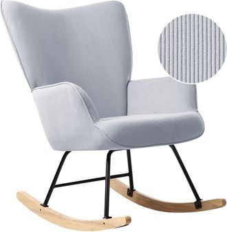 Beliani Jumbo Cord Rocking Armchair Comfortable Wide Backrest and Armrests Metal Black Legs Living Room Bedroom Light Blue Arset