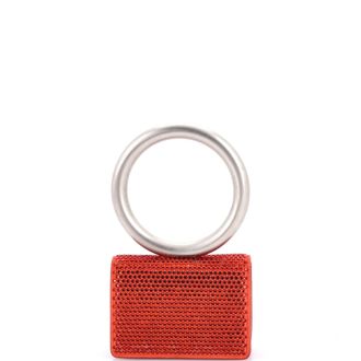Ferragamo Ring Handle Card Holder Crystal Embellished Suede