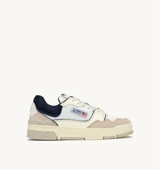Autry Mens Clc Low Sneakers In White Sand And Space Blue Leather And Suede
