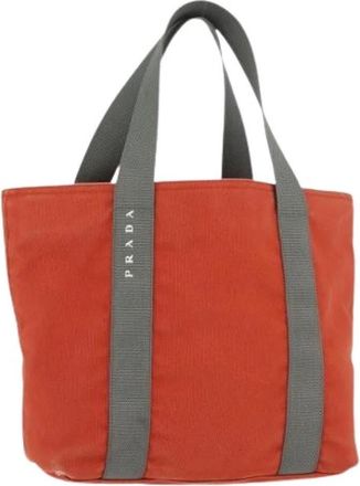 Prada Pre-owned Vintage Canvas Tote Bag - Dames - Vintage Shopper - Oranje - ONE Size - Vintage