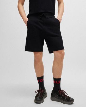 HUGO BOSS Hugo Diz Gel Mens Relaxed Fit Cotton-Terry Shorts with Logo Trim - Black - Size X-Large