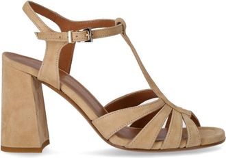 Guglielmo Rotta Beige Su&egrave;de Sandaal met Hak en Enkelband - Dames - Sandalen met hakken - Beige - 40 EU - Su&egrave;de - Schoenen
