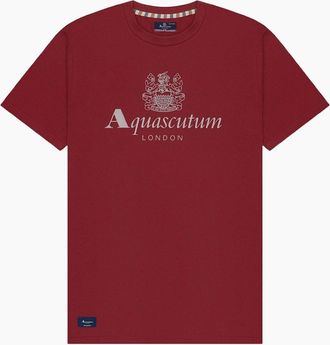 Aquascutum Mens Aquascutum Active Beach Basic Big Logo Bordeaux Burgundy T-Shirt - Red - Size: 44