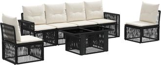 vidaXL Conjunto De Sof&aacute;s De Jard&iacute;n 7 Uds. Negro Y Blanco Crema Vidaxl