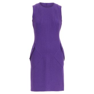 Versace purple boucle wool Medusa button slant pocket dress IT38 XS