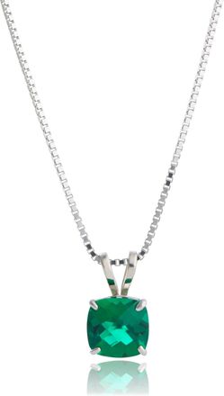 MAX + STONE 14k White Gold 8mm Cushion Cut Gemstone Pendant Necklaces with 18 inch Box Chain