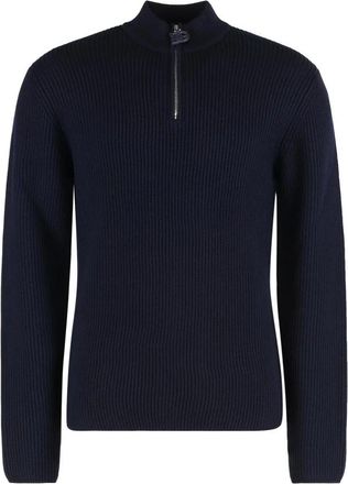 Dolce & Gabbana Geribbelde Trui met Korte Rits en Mock Neck - Heren - Coltruien - Blauw - M - Truien & Vesten