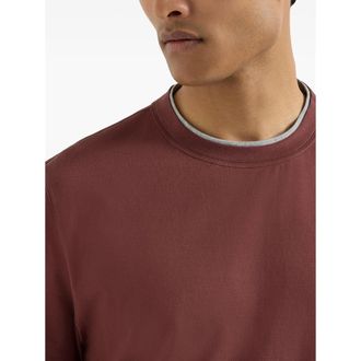 Brunello Cucinelli Cotton Jersey with Contrast Inserts T-Shirt - Brown
