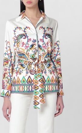 Etro belted waist shirt collared neck print