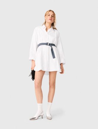 Maje Shirt Dress With Contrast Belt - White - Maje