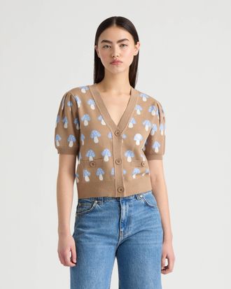 NVLT Womens Short Sleeve Jacquard Cardigan