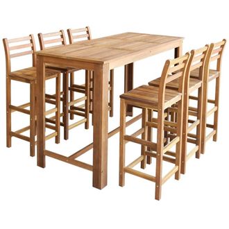 vidaXL Set Mesa De Bar Y Sillas 7 Piezas De Madera De Acacia Maciza Vidaxl