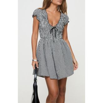 Princess Polly Wescott Gingham Romper in Black /White at Nordstrom, Size 6
