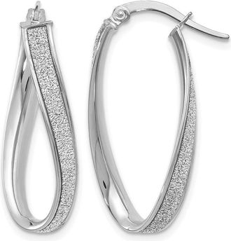 Diamond2Deal 14K White Gold Polished Glimmer Oval Shape Hoop Earrings
