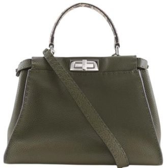 Fendi Pre-owned Peekaboo Selleria Calf Python 2-way tas - Dames - Pre-owned - Groen - Maat: ONE Size Leer