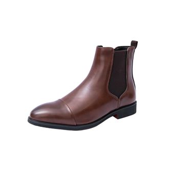 Generic Mens Chelsea Boots Mid High Top Leather Slip On Fashion Ankle Boot Casual Dress Shoes for Men (6.5,Brown)