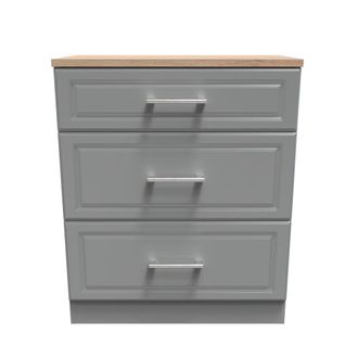 Welcome Furniture Kingston Ready Assembled Deep Chest of Drawers with 3 Drawers - Dust Grey & Bardolino Oak - Welcome Furniture | TJ Hughes