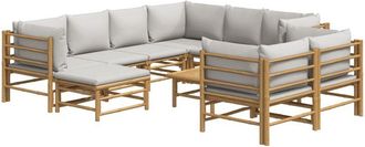 vidaXL Set De Muebles De Jard&iacute;n 10 Piezas Bamb&uacute; Y Cojines Gris Claro Vidaxl