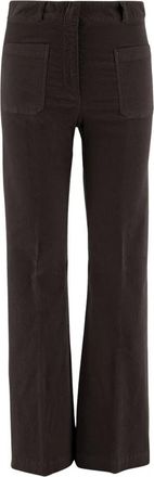 Ql2 Quelledue Stretch Cotton Velvet Pants - Dames - Wijde Broeken - Bruin - 2XL - Katoen - Broeken