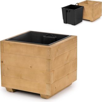 OEM Maceta De Madera Con Inserto Extra&iacute;ble, Maceta Impregnada Para Plantas Y Flores, Ideal Para Balc&oacute;n, Jard&iacute;n O Terraza, 33 X 33 X 32 Cm - Color Roble