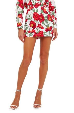 endless rose Floral Cotton Mini Skort in White/Red at Nordstrom, Size X-Small