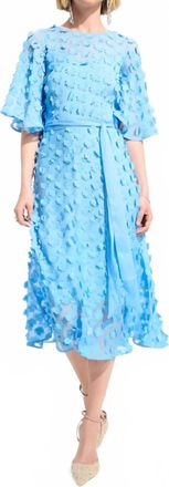 Joseph Ribkoff 3D Florals Belted Chiffon Dress In Sky Blue