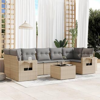 vidaXL Vidaxl - Juego De Sof&aacute;s De Jard&iacute;n Con Cojines Beige 8 Pzas Rat&aacute;n Pe