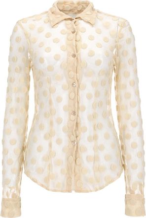 Dries Van Noten Beige Polka Dot Cotton-Blend Mesh Blouse