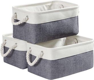 OEM Cajas De Almacenamiento - Juego De 3 - Cestas De Almacenamiento Plegables De Tela Con Asas Para Armarios - Peque&ntilde;as - Gris Claro Blanco - C