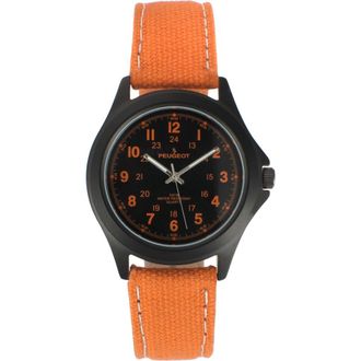 Peugeot Millitary Dial PVD Plated Canvas Strap Watch- 40MM in Orange at Nordstrom