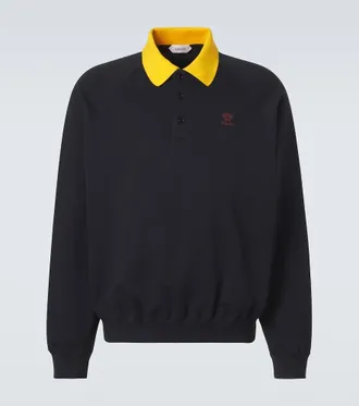Versace Embroidered cotton jersey polo sweatshirt