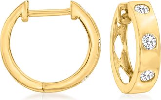 RS Pure by Ross-Simons Bezel-Set Diamond Huggie Hoop Earrings in 14kt Yellow Gold