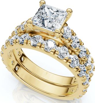 Pompeii3 Certified 3Ct Princess Cut Diamond Engagement Ring Set 14k Gold Lab Grown