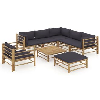 vidaXL Set De Muebles De Jard&iacute;n 8 Piezas Bamb&uacute; Con Cojines Gris Oscuro Vidaxl