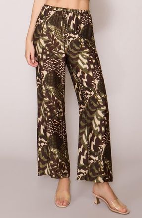 Melloday Floral Print Ankle Pants in Brown Olive Abstract at Nordstrom, Size X-Small