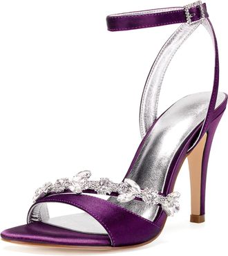 Generic Wedding Bridal Shoes Womens Heels Ankle Strap High Heels Prom Party Dress Heeled Open Toe Bridal Stiletto Sandals 10.5Cm,Purple,5 UK