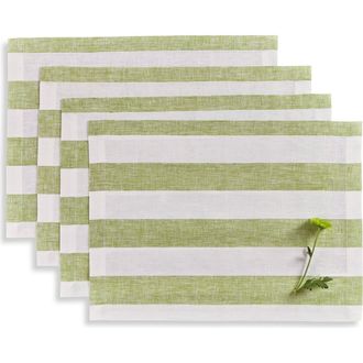 Solino Home Linen Placemats - Cabana Stripe, 14 x 19 in Green And White at Nordstrom, Size Medium