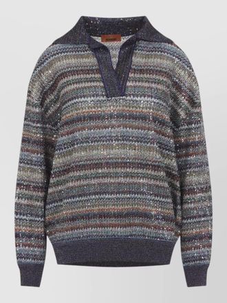 Missoni metallic stripe knit long-sleeve polo jumper