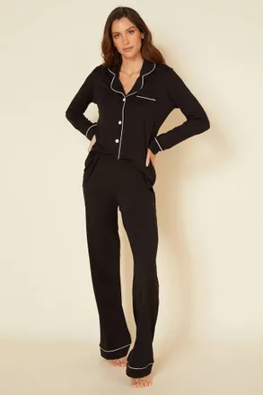 Cosabella Bella Long Sleeve Top & Pants Pajama Set In Black/ivory