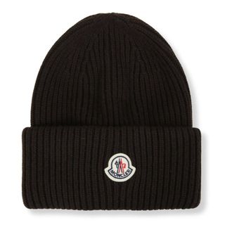 Moncler Geribbelde muts met logo - Heren - Accessoires - Bruin - Maat: ONE Size Zijde