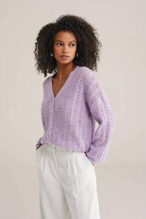 WE Fashion cardigan met wol lila gebreid