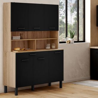 IDMarket Idmarket - Cajonera De Cocina Cina 120 Cm Con 6 Puertas Y Caj&oacute;n Efecto Haya Negro
