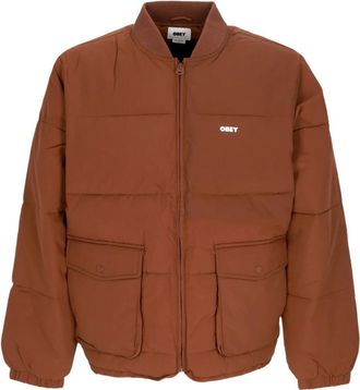 Obey Gewatteerde Ritsjas met Kraag - Heren - Winterjassen - Bruin - L - Nylon - Jassen