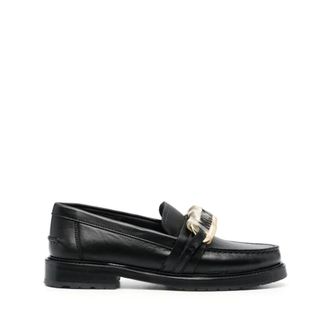 Moschino Schoenen, Dames, Zwart, 37 EU, Leer, Zwarte Leren Loafers voor Vrouwen