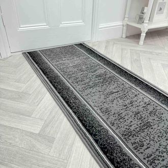 Runrug Hallway Carpet Runner Rug - Soft & Comfy, 9mm - Tribal in Dark Grey | Size: 60 cm x 390 cm