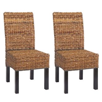 Hhg Hhg - Lote De 2 Sillas De Comedor Silla De Mimbre M69 Silla Bali Mimbre Banana, Oscuro, Sin Coj&iacute;n