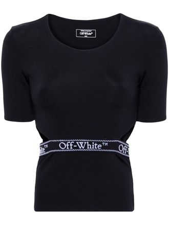Off-white T-shirt met open rug en logoband - Zwart