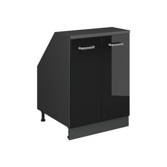 Vicco Armario De Cocina Para Techo Inclinado R-line, Negro Brillo Intenso, 60 Cm Con 2 Puertas, 60 Cm De Profundidad, Vicco