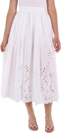 Chloé Ladies White Broderie Anglaise Flared Embroidered Midi Skirt, Brand Size 34 (US Size 2)